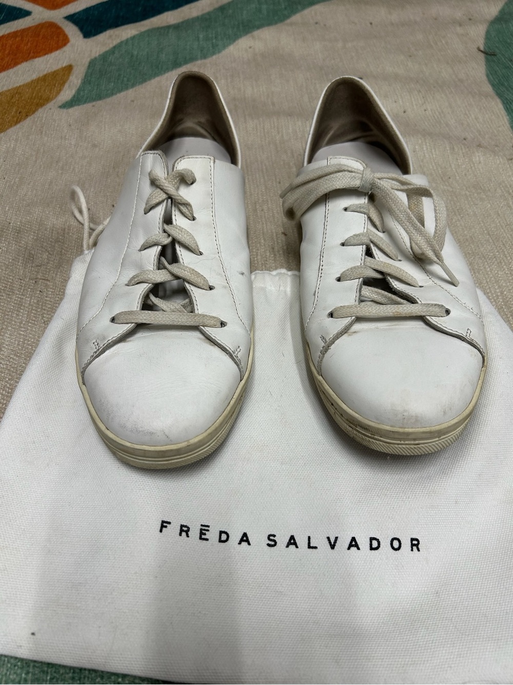 Frēda Salvador Custom Drawn White Leather Lace-Up Sneakers